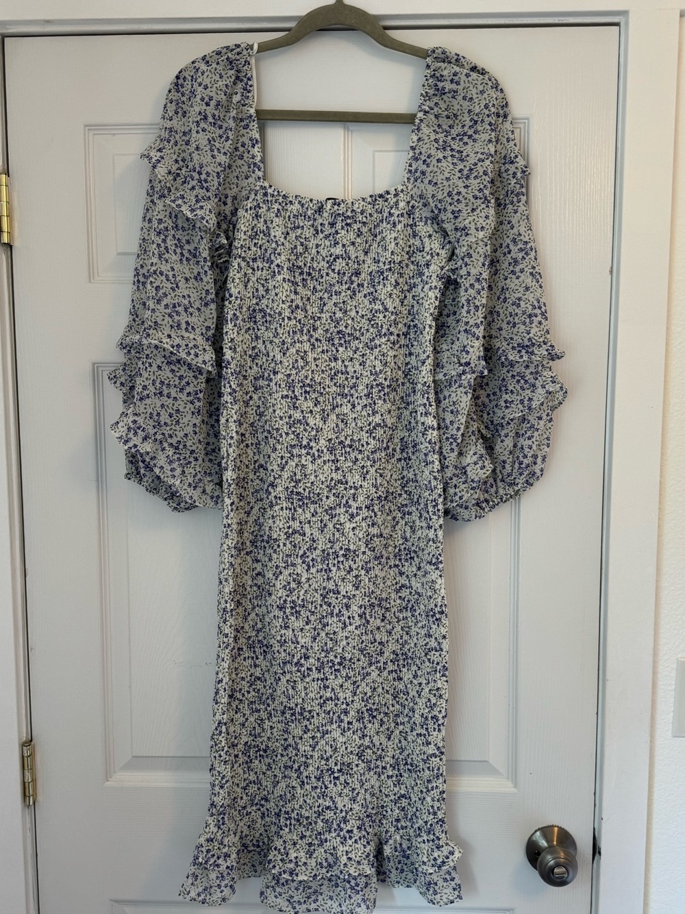 Petal & Pup Cream Midi Dress with Blue Floral Print